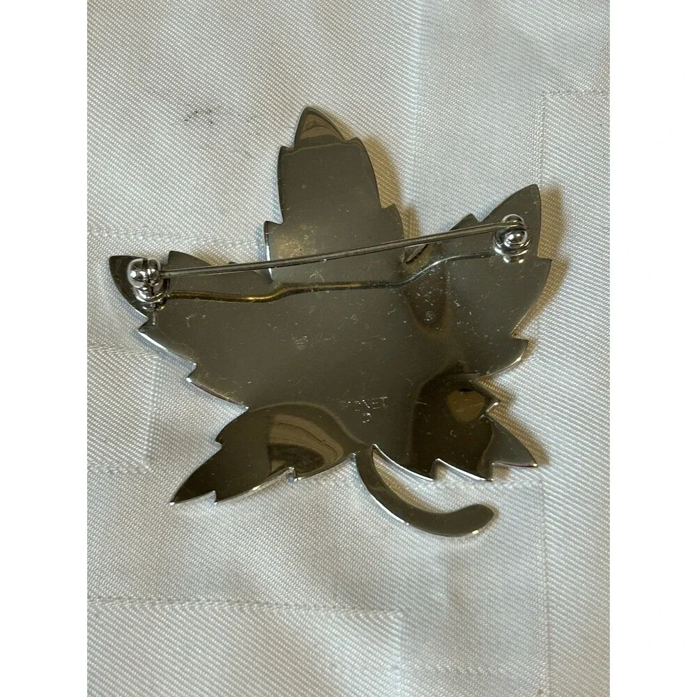 Vintage Signed Monet Silver Tone Maple Leaf Brooch Pin